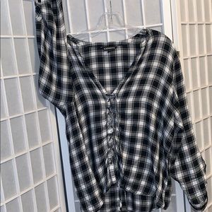 Express long sleeve black and white lace-up shirt